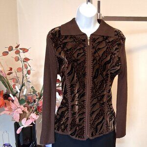 NWT Woman's Dark Brown Zip-Up Cardigan Knitwear Lightweight Sweater 6 S